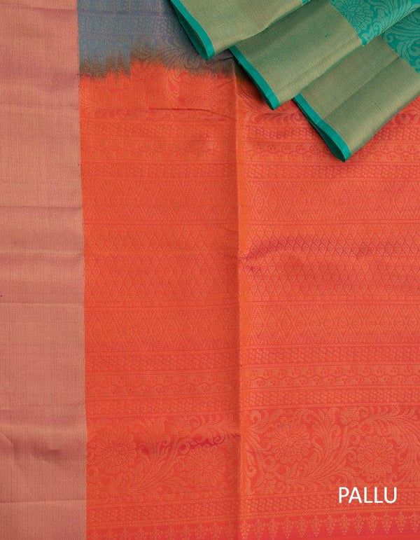 Green Brocade Soft Silk Saree Pink Floral Designed Pallu - Kumaran Silks