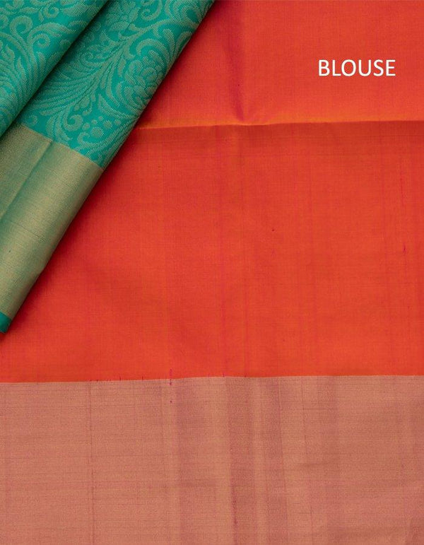 Green Brocade Soft Silk Saree Pink Floral Designed Pallu - Kumaran Silks