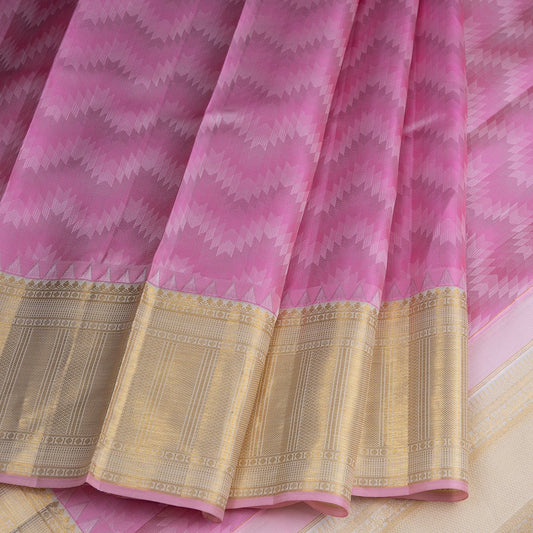 Pink Zigzag Patterned Silk Saree With Gatti Zari Border