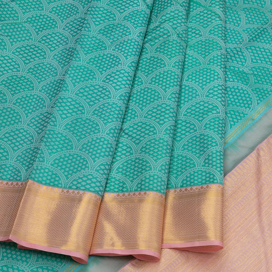 Sea Green Contemporary Patterned Silk Saree With Gatti Zari Border