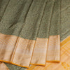Green Leopard Printed Silk Saree With Mustard Zari Border - Kumaran Silks