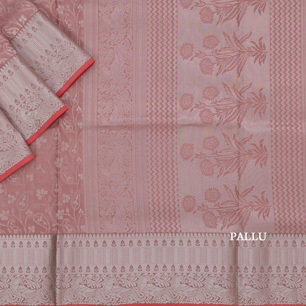 Amaranth Pink Brocade Soft Silk Saree With Silver Zari Work - Kumaran Silks