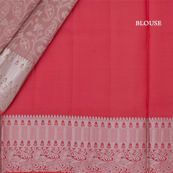 Amaranth Pink Brocade Soft Silk Saree With Silver Zari Work - Kumaran Silks