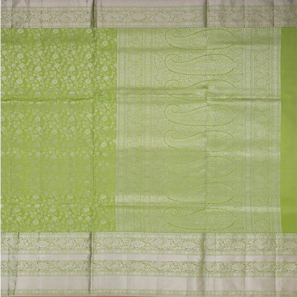 Green Brocade Soft Silk Saree With Silver Zari Work - Kumaran Silks