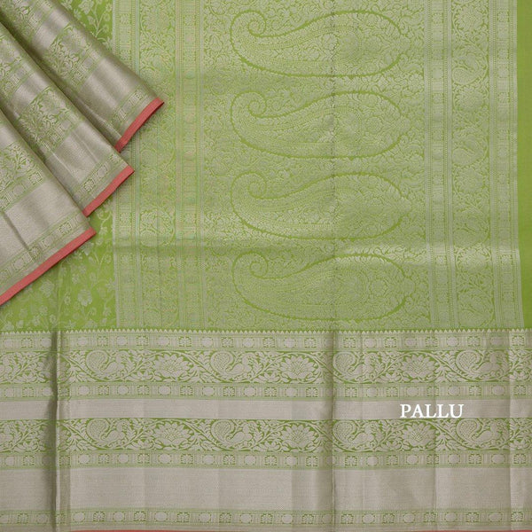 Green Brocade Soft Silk Saree With Silver Zari Work - Kumaran Silks