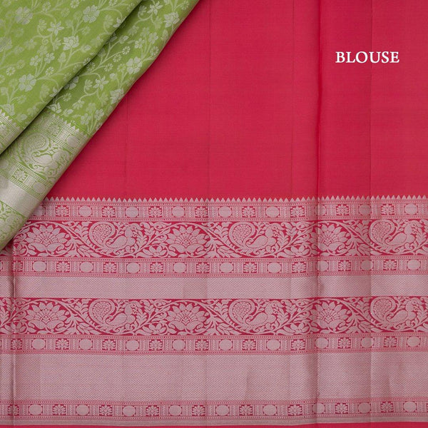 Green Brocade Soft Silk Saree With Silver Zari Work - Kumaran Silks