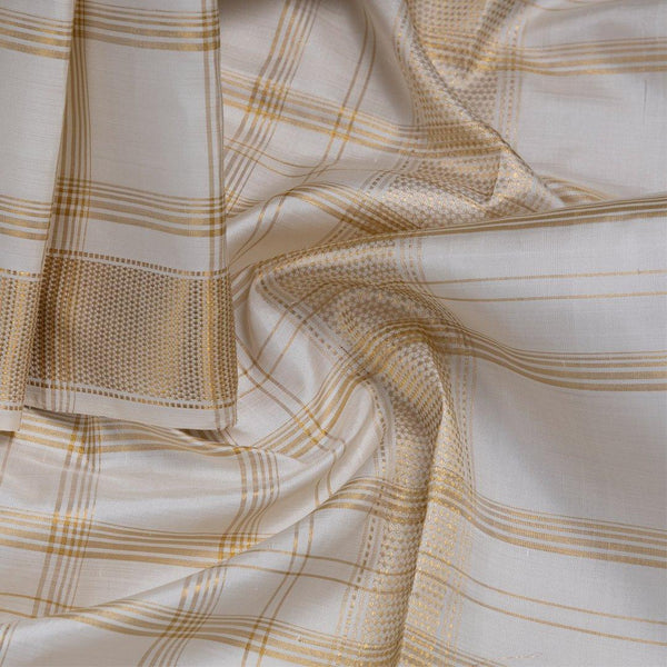 Cream Silk Dhoti With Gold Checks And Traditional Zari Border - Kumaran Silks