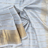 Light Grey Silk Dhoti with Silver And Gold Stripes 8x4 - Kumaran Silks
