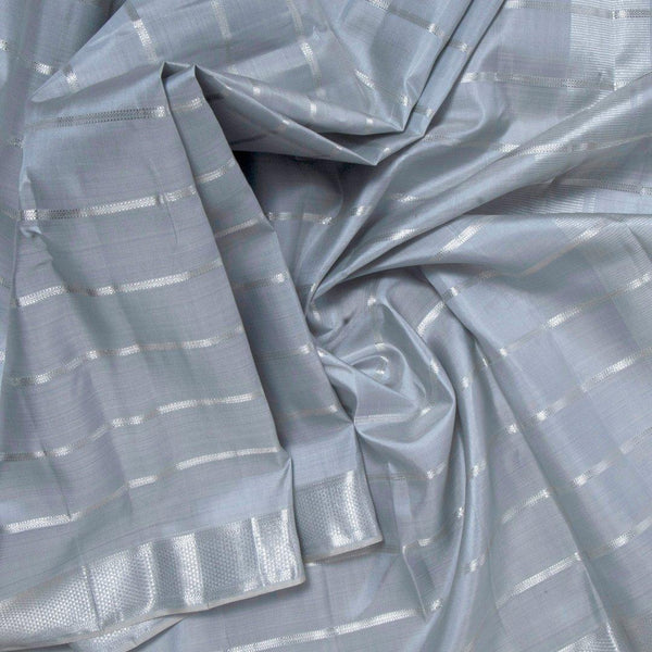 Grey Silk Dhoti with Silver Stripes - Kumaran Silks