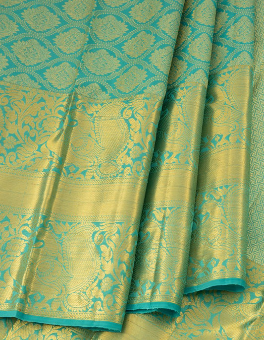 Blue Brocade Silk Saree With Long Zari Border