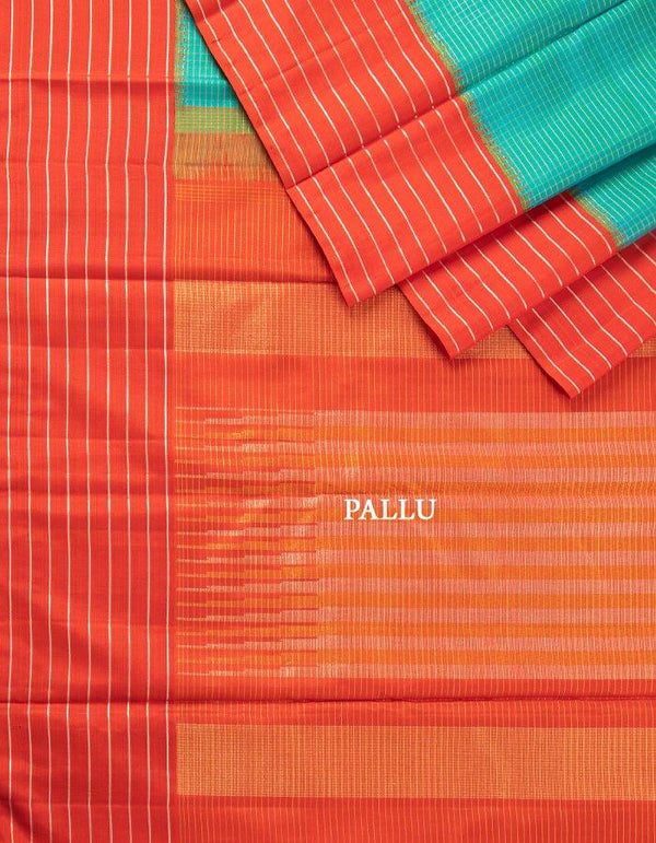 Blue Micro Checked Silk Saree With Striped Red Border - Kumaran Silks
