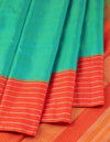 Blue Micro Checked Silk Saree With Striped Red Border - Kumaran Silks