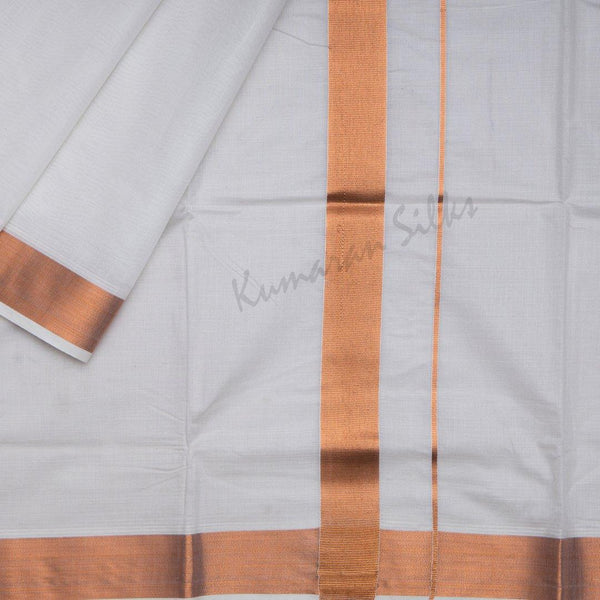 8 Muzham Unbleached Cotton Dhoti With Copper Zari Border - Kumaran Silks