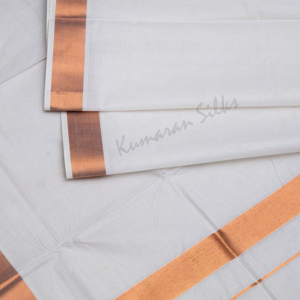 8 Muzham Unbleached Cotton Dhoti With Copper Zari Border - Kumaran Silks