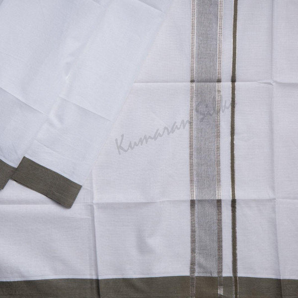 8 Muzham White Cotton Dhoti With Green Border - Kumaran Silks