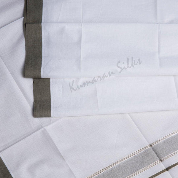 8 Muzham White Cotton Dhoti With Green Border - Kumaran Silks