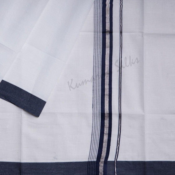 8 Muzham White Cotton Dhoti With Blue Border - Kumaran Silks