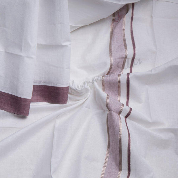 8 Muzham White Cotton Dhoti With Maroon Border - Kumaran Silks
