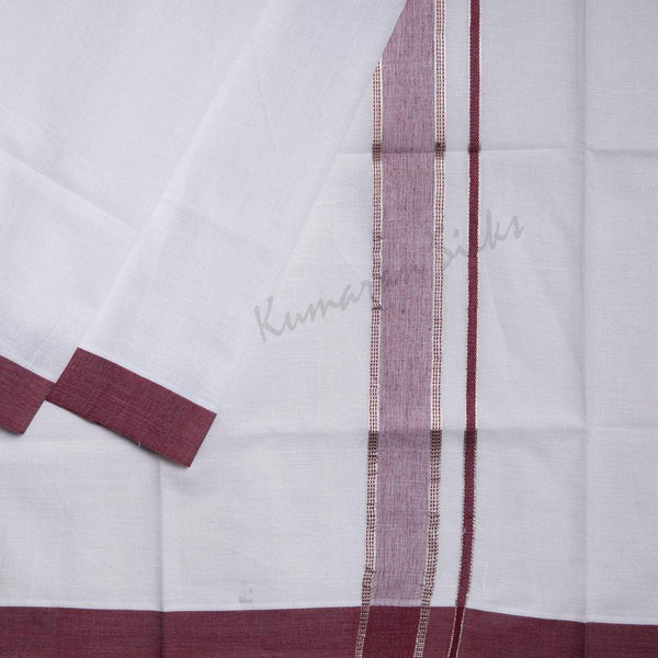 8 Muzham White Cotton Dhoti With Maroon Border 02 - Kumaran Silks