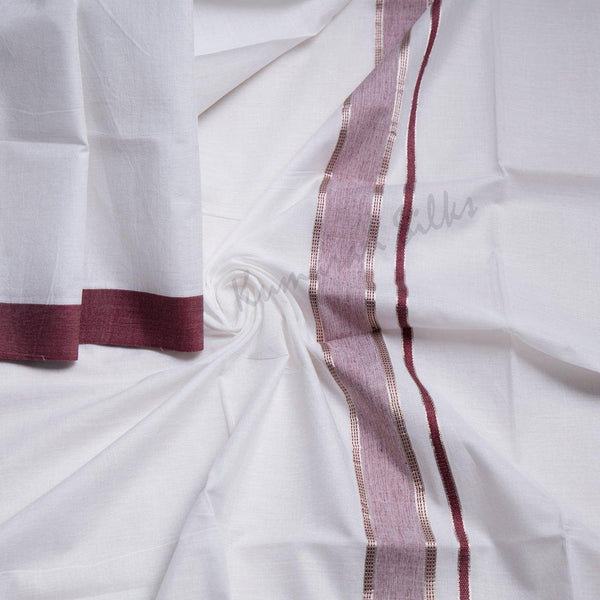 8 Muzham White Cotton Dhoti With Maroon Border 02 - Kumaran Silks
