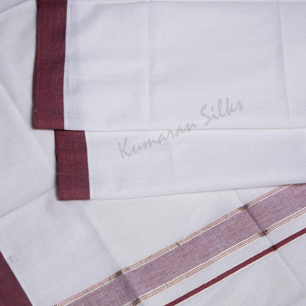 8 Muzham White Cotton Dhoti With Maroon Border 02 - Kumaran Silks