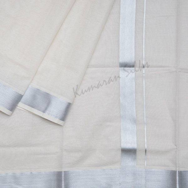 8 Muzham Unbleached Cotton Dhoti With Silver Zari Border - Kumaran Silks