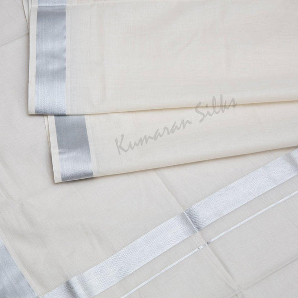 8 Muzham Unbleached Cotton Dhoti With Silver Zari Border - Kumaran Silks