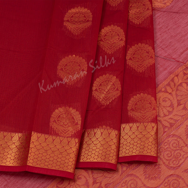 Silk Cotton Red Embroidered Saree 18