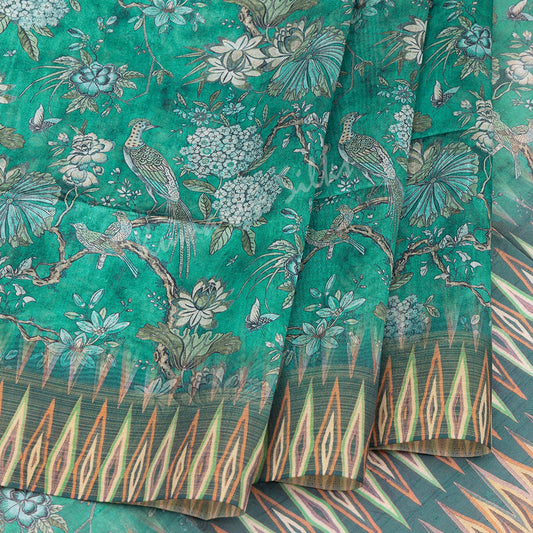Semi Raw Silk Green Printed Saree 07