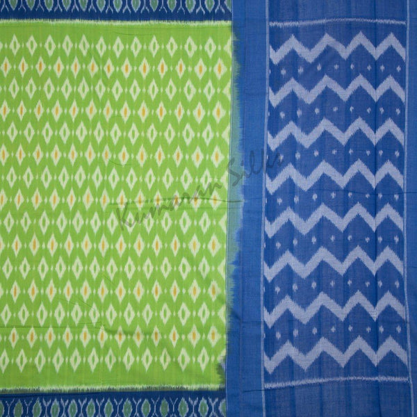 Pochampally Cotton Parrot Green Saree Without Blouse - Kumaran Silks