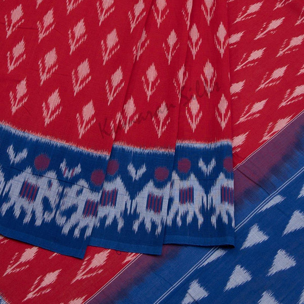 Pochampally Cotton Red Saree Without Blouse - Kumaran Silks