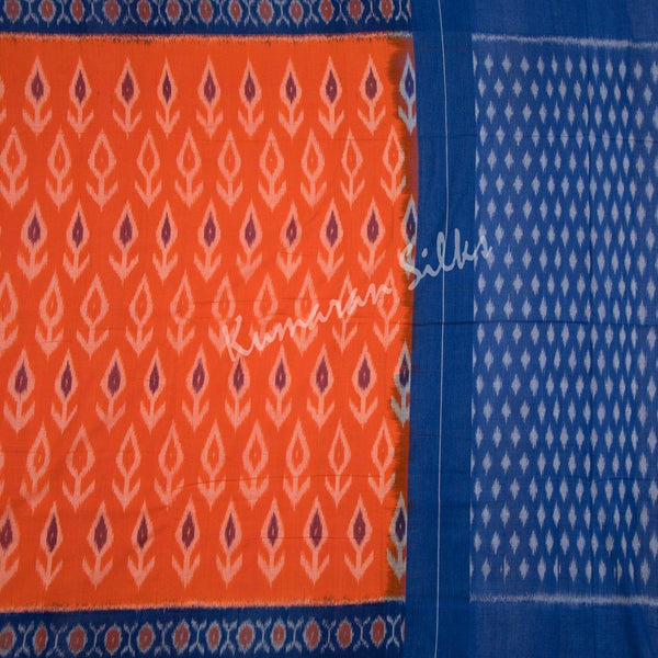 Pochampally Cotton Reddish Orange Saree Without Blouse - Kumaran Silks