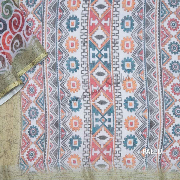 Semi Linen Printed White Saree 12 - Kumaran Silks