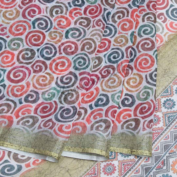 Semi Linen Printed White Saree 12 - Kumaran Silks