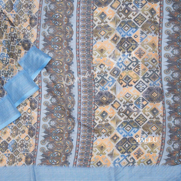 Semi Linen Printed Multi Colour Saree 04 - Kumaran Silks