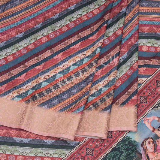 Semi Raw Silk Printed Multi Colour Saree 06