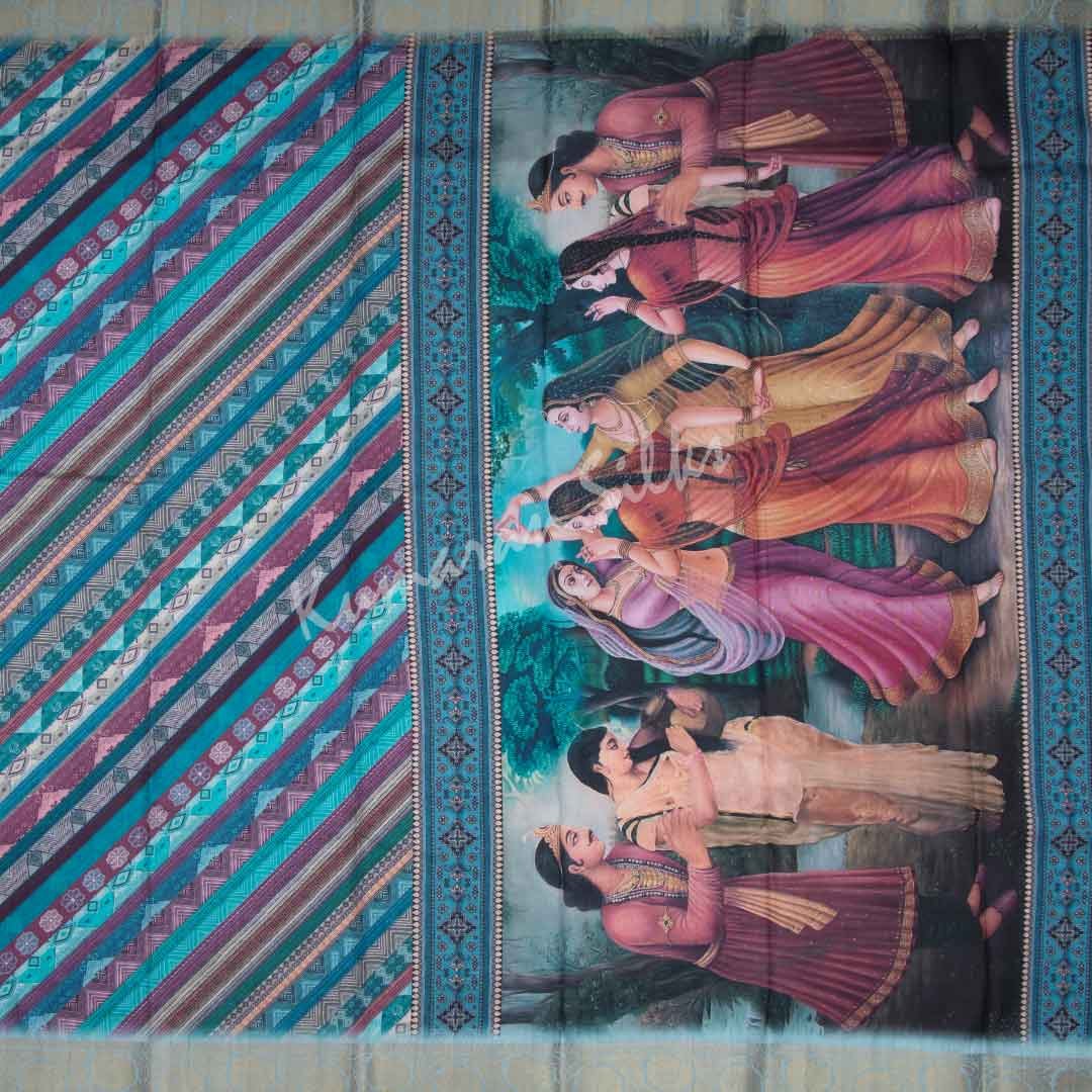 Semi Raw Silk Printed Multi Colour Saree 07