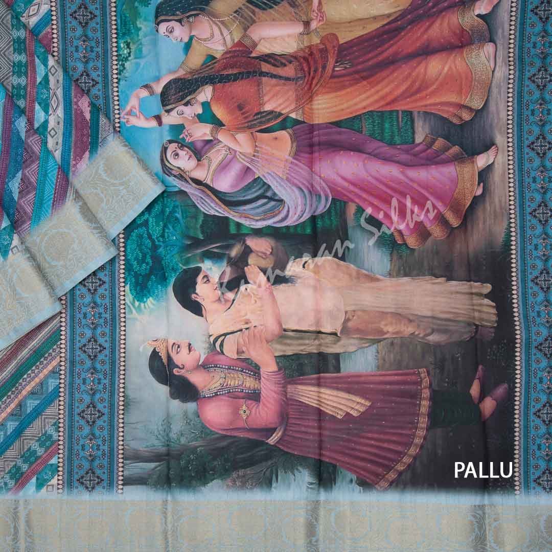 Semi Raw Silk Printed Multi Colour Saree 07