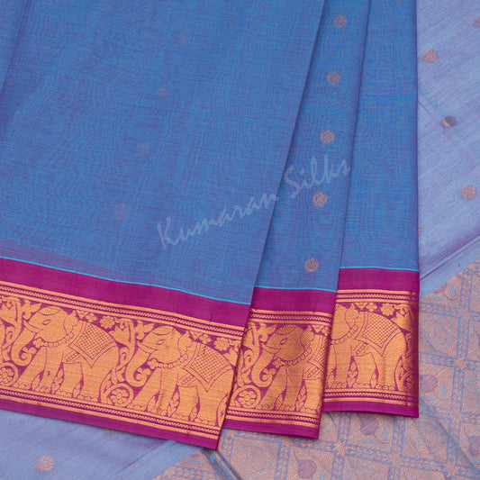 Venkatagiri Handloom Cotton Neon Blue Saree Without Blouse