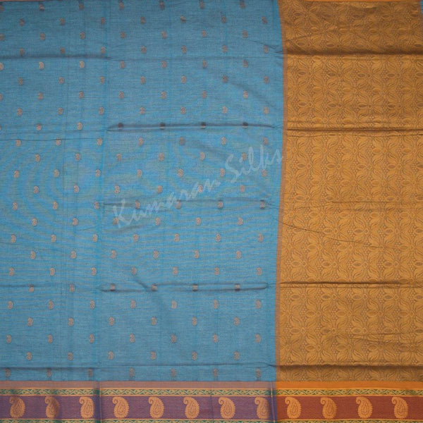 Venkatagiri Handloom Cotton Baby Blue Saree Without Blouse - Kumaran Silks