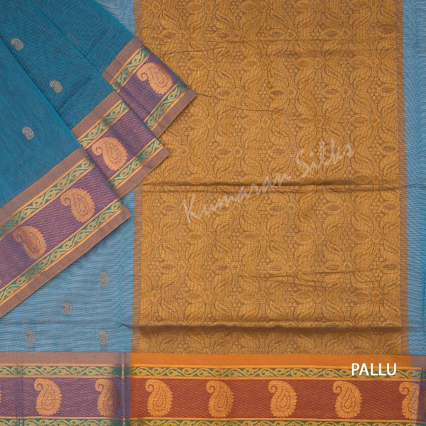 Venkatagiri Handloom Cotton Baby Blue Saree Without Blouse - Kumaran Silks