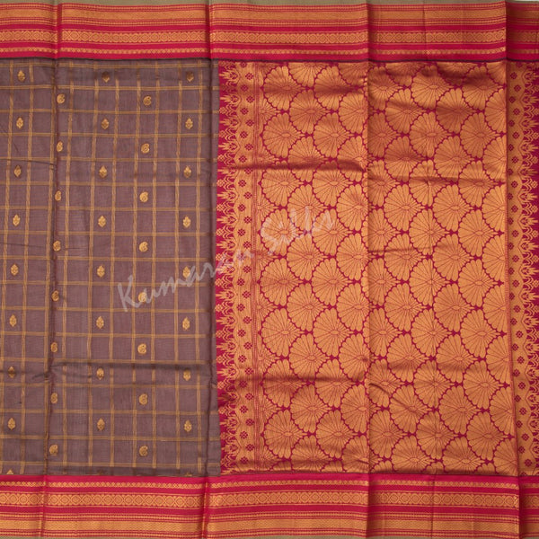Semi Gadwal Cinnamon Brown Checked Saree