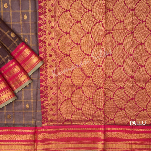 Semi Gadwal Cinnamon Brown Checked Saree