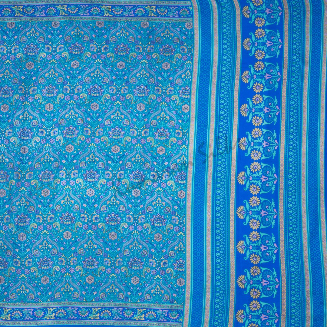 Faux Crepe Printed Blue Saree 03