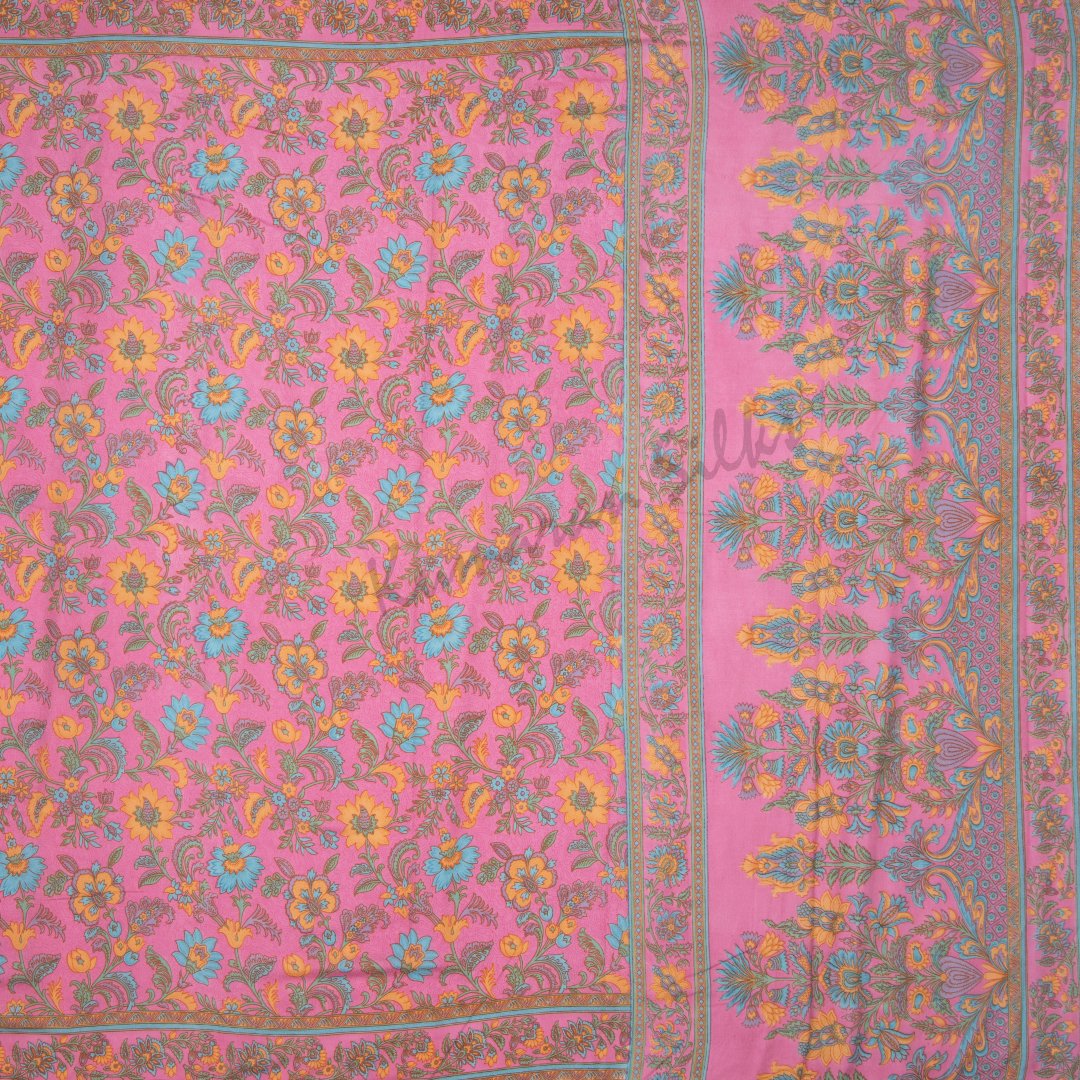 Faux Crepe Printed Pink Saree
