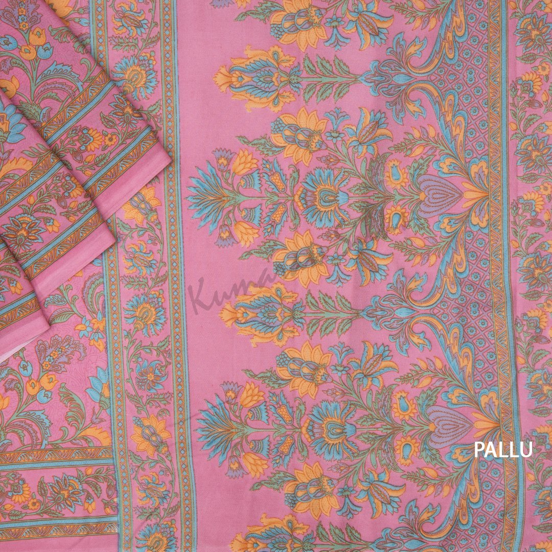 Faux Crepe Printed Pink Saree