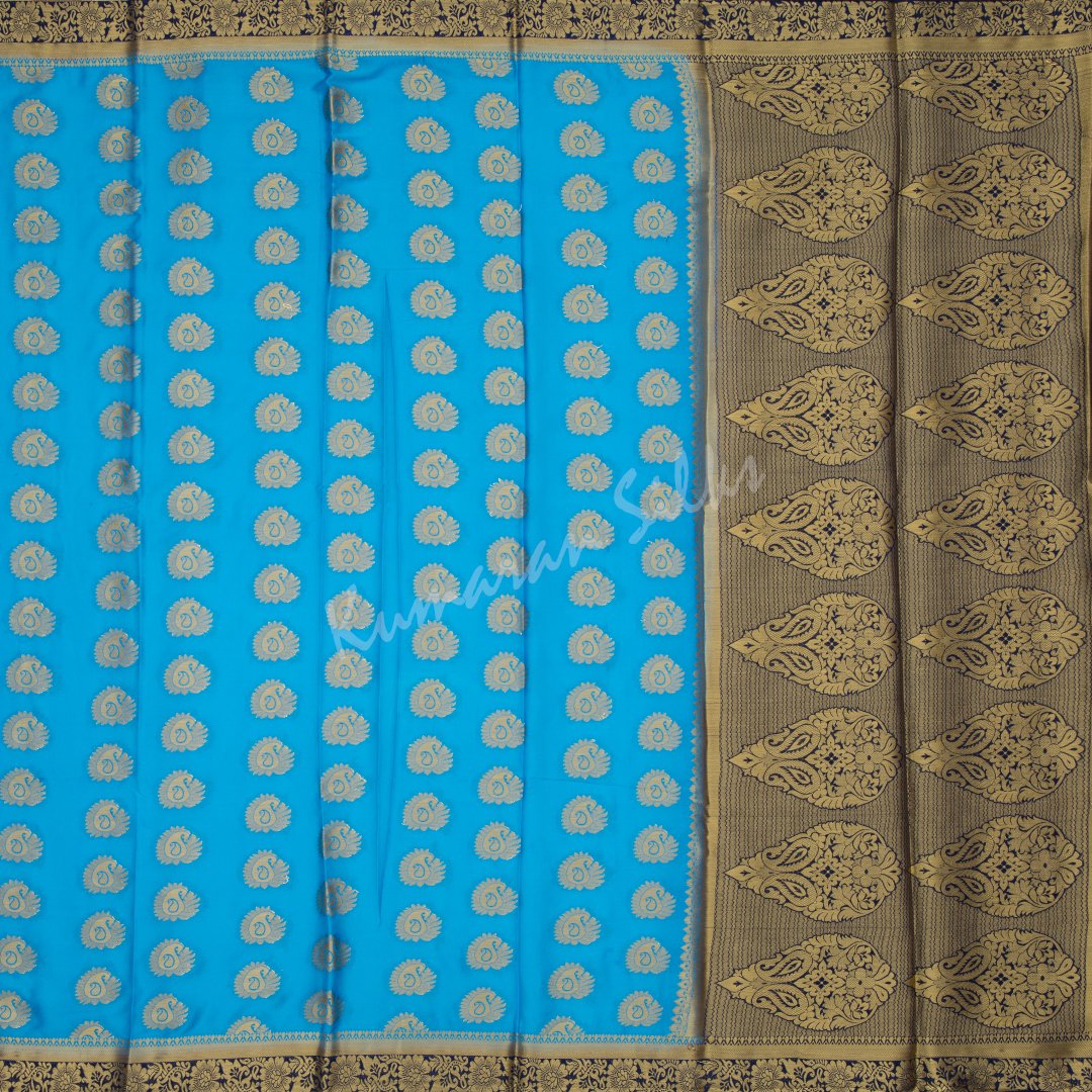 Semi Mysore Silk Embroidered Azure Blue Saree 05