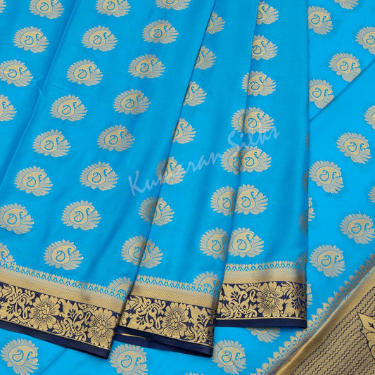 Semi Mysore Silk Embroidered Azure Blue Saree 05