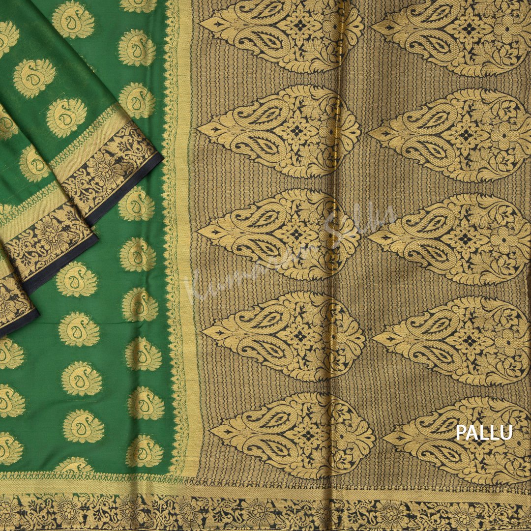 Semi Mysore Silk Embroidered Dark Green Saree
