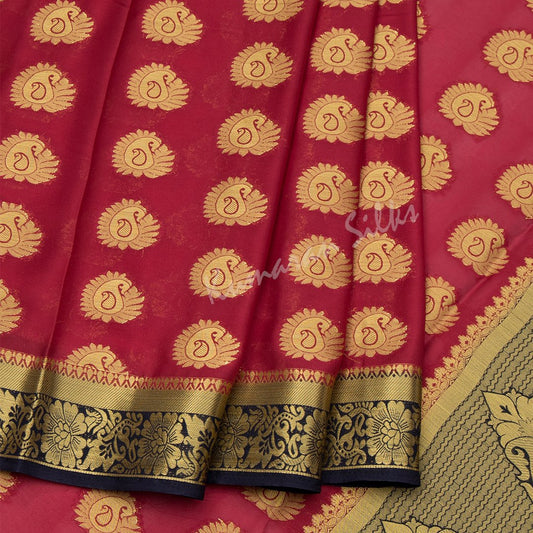 Semi Mysore Silk Embroidered Maroon Saree 20